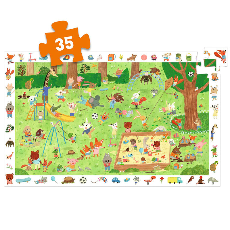 Djeco - 35 Piece Observation Puzzle, Little Friends Garden