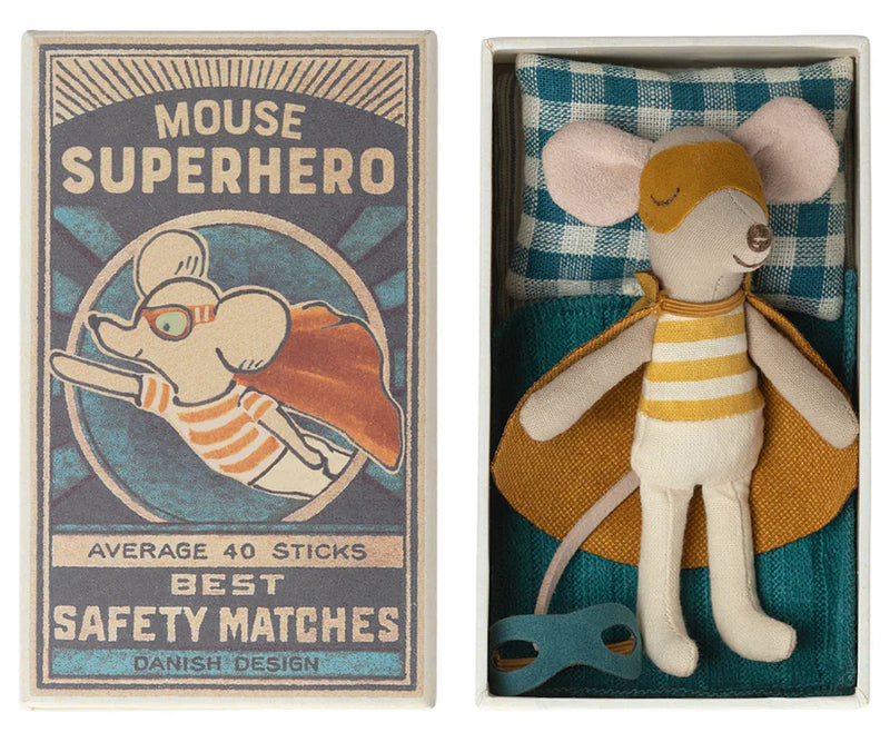 Maileg - Super Hero Mouse In Matchbox