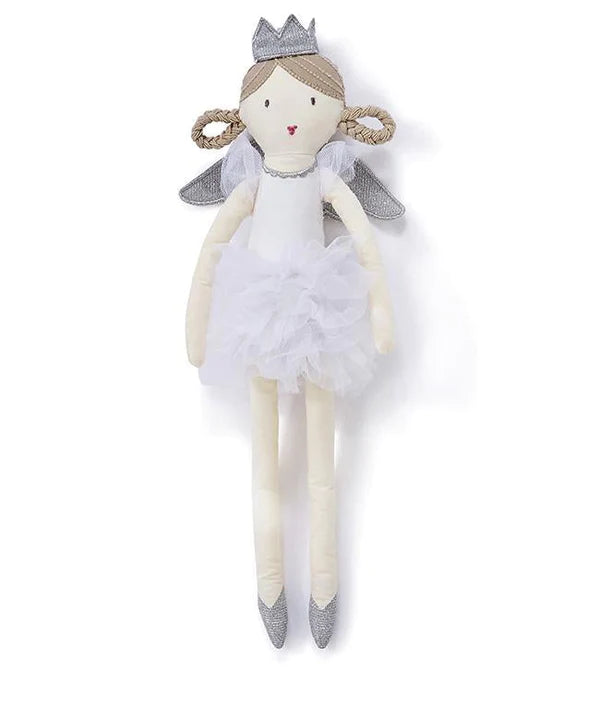 princess soft toy with a silver crown and wings on