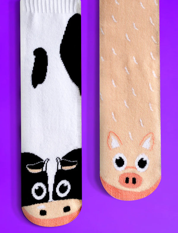 Pals - Mismatched Grip Socks, Cow & Pig