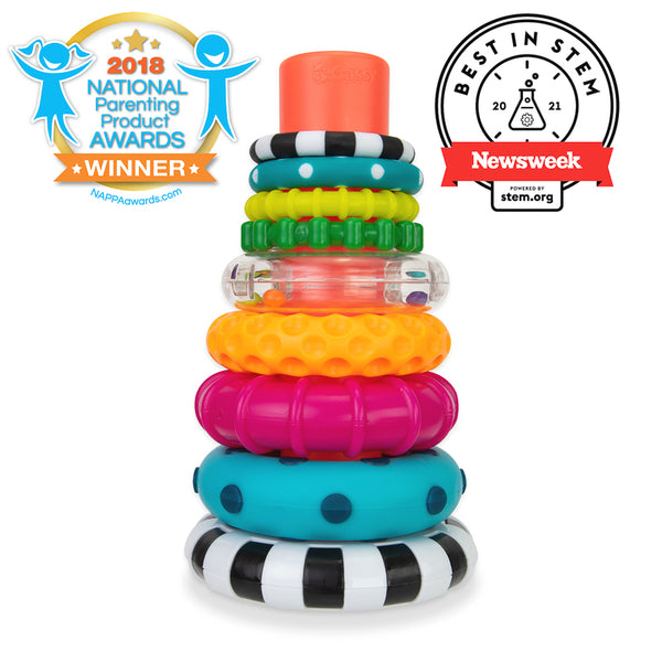 sassy baby ring stacker baby toy in mutiple colours and textures