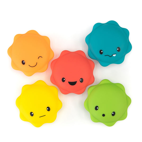 set of five squishy macaron shaped toys for babies