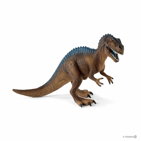 a dinosaur with brown skin and a dark blue spine all the way down its head, back and tail