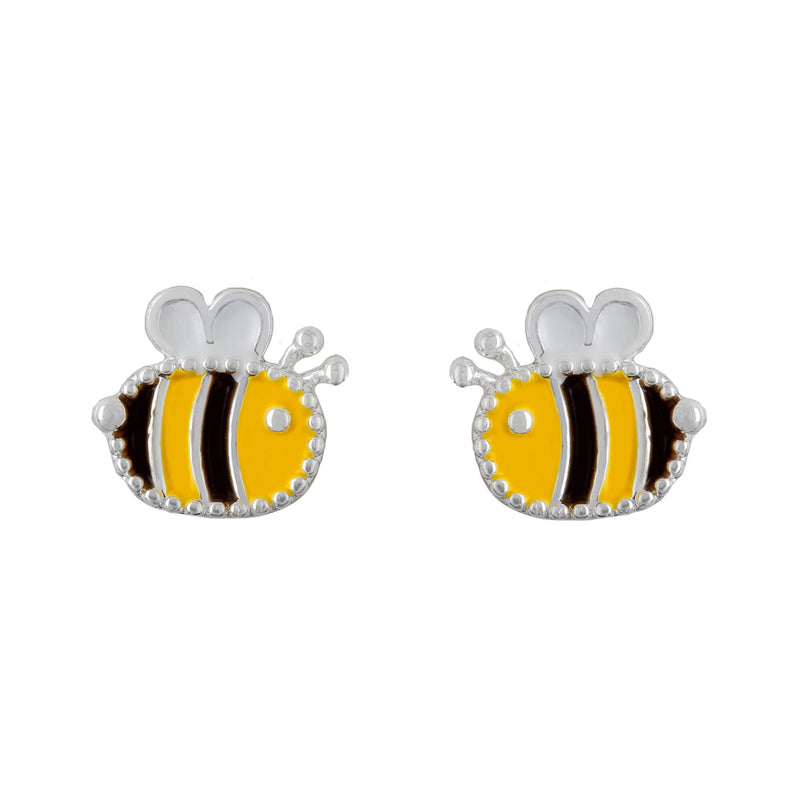 Short Story Earring Epoxy Bumble Bee Silver