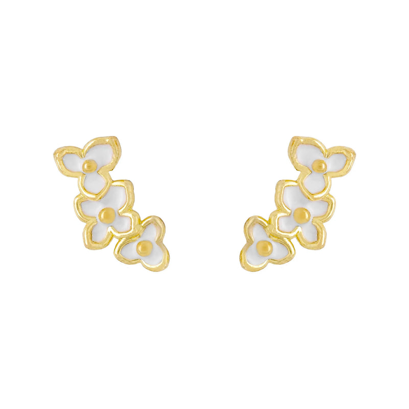 Short Story Earring Epoxy Three Petals Trio White Gold