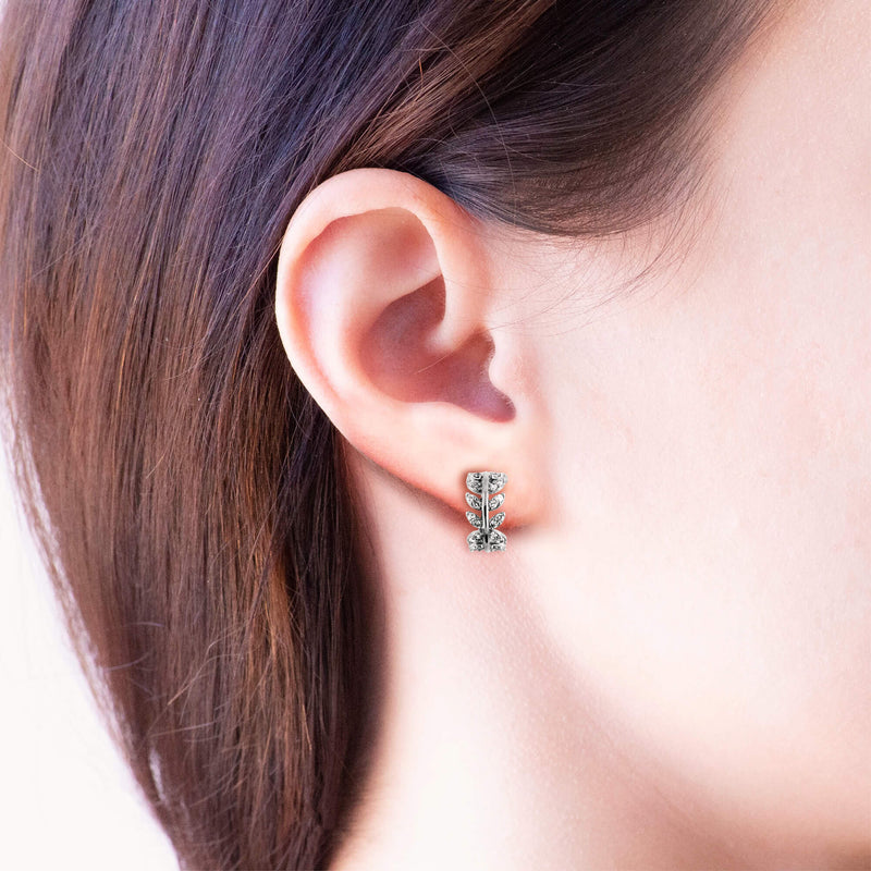 Short Story Loop Earring Diamanté Leaf Silver