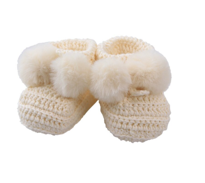 D Lux - Topsy Pom Pom Booties in Ivory