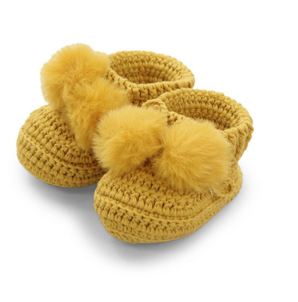 D Lux - Topsy Pom Pom Booties in Mustard