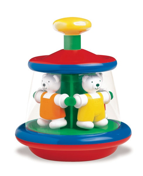 A gorgeous toy from Ambi. Push down the yellow top and all the Teds spin around. Recommended age 1+