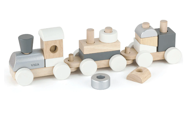 Viga - Wooden Stacking Train Grey/ White