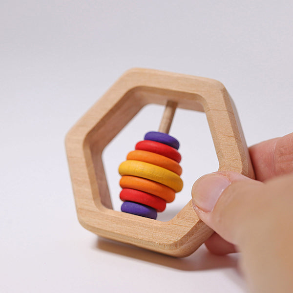 grimms wooden hexagonal baby rattle